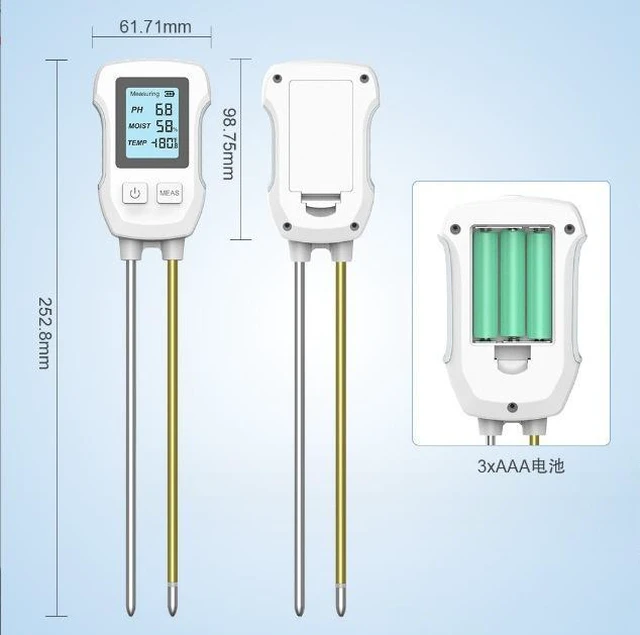 Alt view image 3 of 6 - Digital Soil pH & Moisture Meter, Dual Probe Soil Tester with LCD Display, High Accuracy ±0.2 pH, Waterproof Metal Electrode for Garden, Indoor Plants, Lawn & Farm