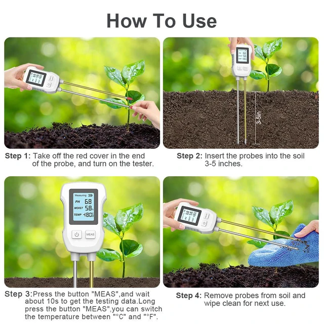 Alt view image 2 of 6 - Digital Soil pH & Moisture Meter, Dual Probe Soil Tester with LCD Display, High Accuracy ±0.2 pH, Waterproof Metal Electrode for Garden, Indoor Plants, Lawn & Farm