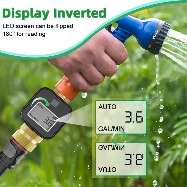 Alt view image 5 of 7 - Water Flow Meter with Brass Metal Thread, Measures Gallons/Liters & Flow Rate Ideal for RV Water Tank Filling, Garden Hose Watering, Lawn Sprinklers & Nozzle Sprayers