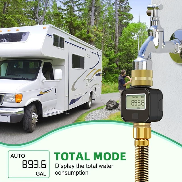 Alt view image 6 of 7 - Water Flow Meter with Brass Metal Thread, Measures Gallons/Liters & Flow Rate Ideal for RV Water Tank Filling, Garden Hose Watering, Lawn Sprinklers & Nozzle Sprayers