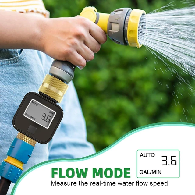 Alt view image 4 of 7 - Water Flow Meter with Brass Metal Thread, Measures Gallons/Liters & Flow Rate Ideal for RV Water Tank Filling, Garden Hose Watering, Lawn Sprinklers & Nozzle Sprayers