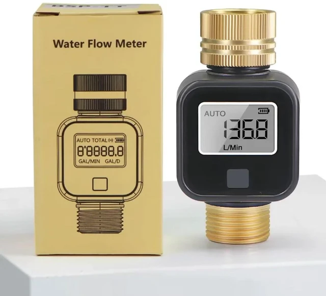 Alt view image 7 of 7 - Water Flow Meter with Brass Metal Thread, Measures Gallons/Liters & Flow Rate Ideal for RV Water Tank Filling, Garden Hose Watering, Lawn Sprinklers & Nozzle Sprayers
