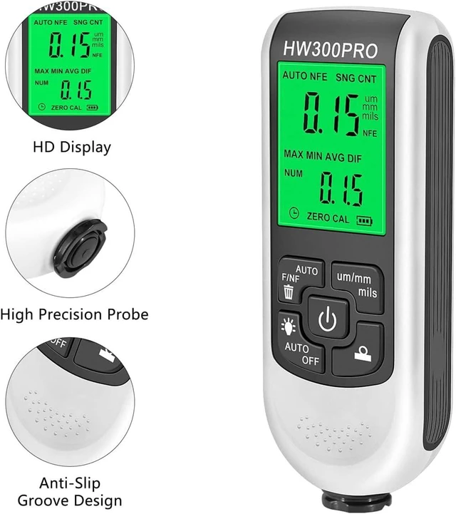Alt view image 7 of 7 - Paint Thickness Gauge Meter Fe/NFe Probe Coating Thickness Gauge Professional Multifunctional Car Paint Depth Gauge Test Precise HW-300PRO for Car Automatic Detection(white)