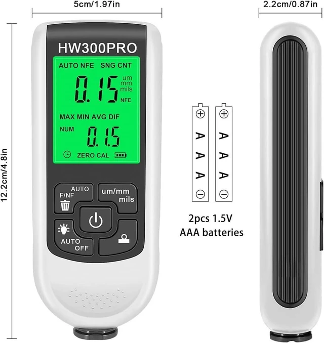 Alt view image 4 of 7 - Paint Thickness Gauge Meter Fe/NFe Probe Coating Thickness Gauge Professional Multifunctional Car Paint Depth Gauge Test Precise HW-300PRO for Car Automatic Detection(white)