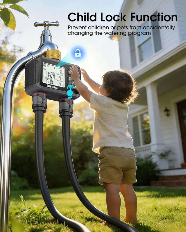 Alt view image 2 of 7 - Insoma Water Timer with Brass Inlet, 2 Independent Zones Outdoor Hose Timer for Garden Faucet with Auto/Manual/Rain Delay Mode, Sprinkler Irrigation Controller for Yard Lawn