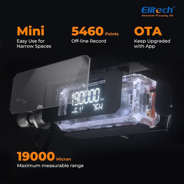 Alt view image 4 of 7 - Elitech VGW-Mini Wireless Digital Vacuum Gauge with Adaptor Rechargeable Pressure Tester Meter HVAC 0-19000 Micron, Alarms via APP, Offline Recording, Temp Compensation, 1/4" SAE