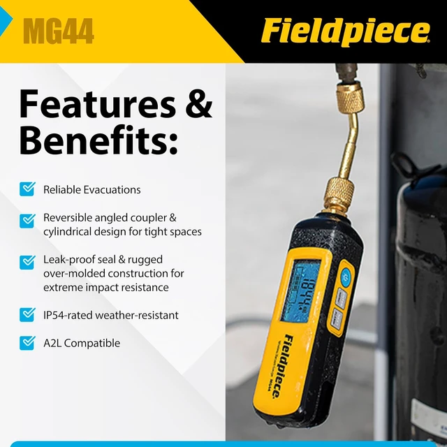 Alt view image 3 of 6 - Fieldpiece - HVACR Wireless Vacuum Gauge - MG44 - Quick, Accurate Evacuations & Vacuum Readings - Job Link Compatible Long Range HVAC Tool
