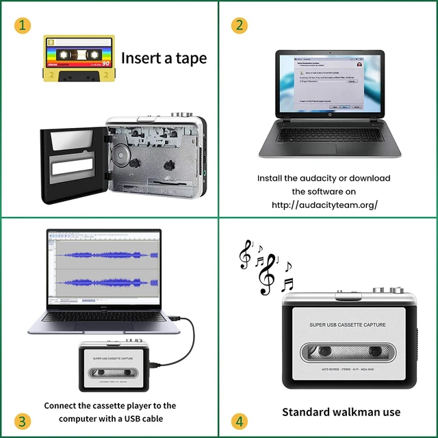 Alt view image 4 of 7 - Cassette Tape Player Portable Tape Player Audio Cassette to Digital Converter, Compatible with Laptops and Personal Computers Convert Cassette Tape Recorder to iPod Format