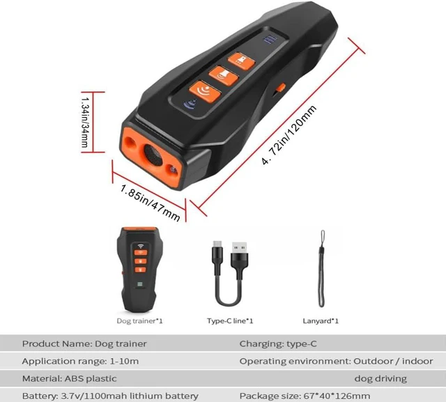 Alt view image 3 of 7 - Dog Bark Deterrent Rechargeable Ultrasonic Anti Barking Device,3 modes, LED and laser functions; safely stops barking up to 33Ft. Rechargeable dog training tool for home and outdoor