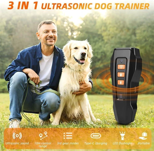 Alt view image 2 of 7 - Dog Bark Deterrent Rechargeable Ultrasonic Anti Barking Device,3 modes, LED and laser functions; safely stops barking up to 33Ft. Rechargeable dog training tool for home and outdoor