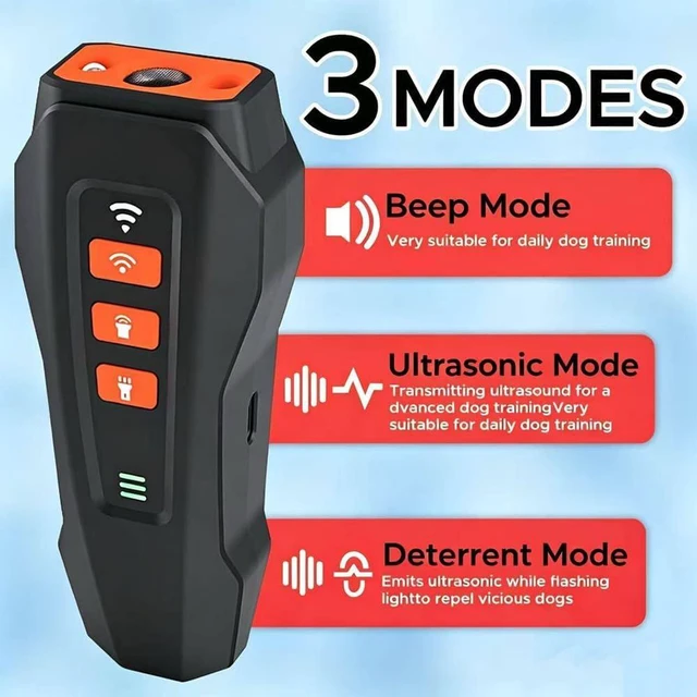 Alt view image 7 of 7 - Dog Bark Deterrent Rechargeable Ultrasonic Anti Barking Device,3 modes, LED and laser functions; safely stops barking up to 33Ft. Rechargeable dog training tool for home and outdoor