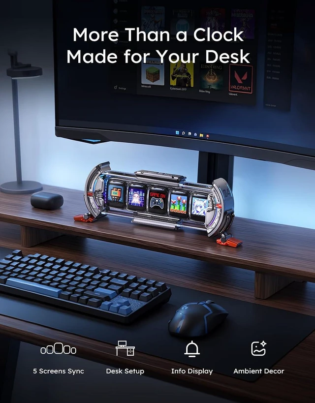Alt view image 3 of 7 - Divoom Times Gate - Cyberpunk Gaming Setup Digital Alarm Clock, Smart APP, WiFi Connect, RGB LED Display, Personalized Financial & Bitcoin Dashboard, Pixel Art for Gaming Room & Office Decor, Silver