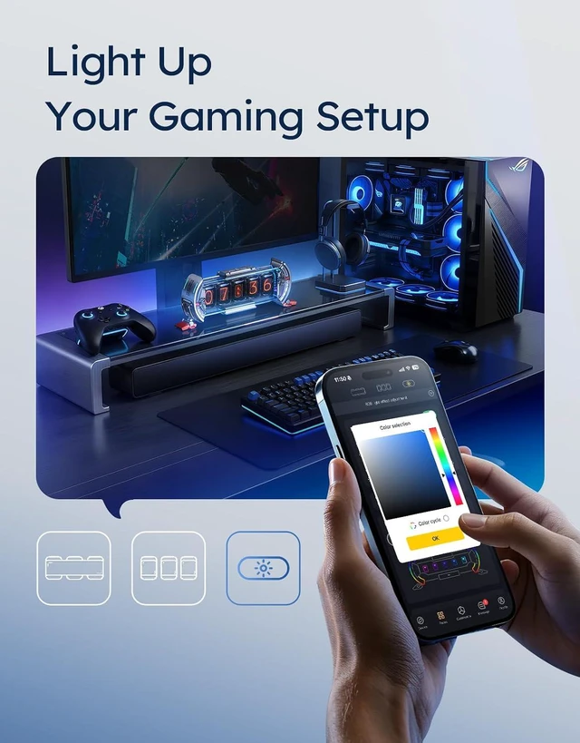 Alt view image 2 of 7 - Divoom Times Gate - Cyberpunk Gaming Setup Digital Alarm Clock, Smart APP, WiFi Connect, RGB LED Display, Personalized Financial & Bitcoin Dashboard, Pixel Art for Gaming Room & Office Decor, Silver