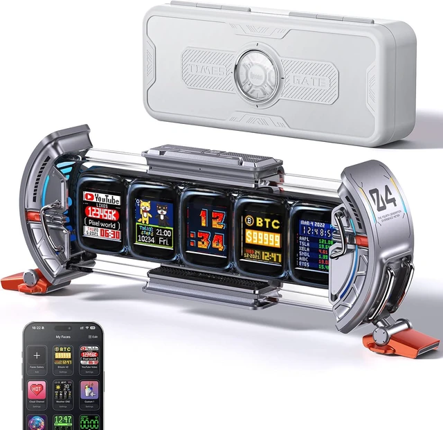 Main image of Divoom Times Gate - Cyberpunk Gaming Setup Digital Alarm Clock, Smart APP, WiFi Connect, RGB LED Display, Personalized Financial & Bitcoin Dashboard, Pixel Art for Gaming Room & Office Decor, Silver