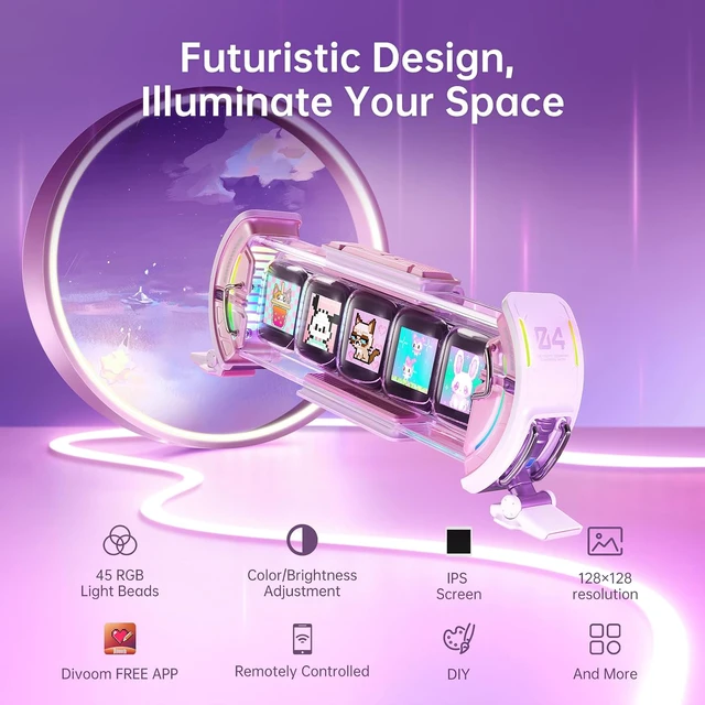 Alt view image 7 of 7 - Divoom Times Gate - Cute Gaming Digital Clock with Smart App-Controlled, Support Weather Forecast, Stock Market/Exchange Rate, Social Media, Pixel Art Display for Gamers & Home Office Decor