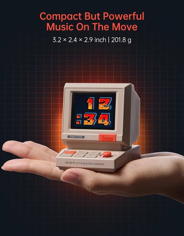 Alt view image 3 of 7 - Divoom MiniToo Retro PC-Style Computer Speaker, Pixel Screen with DIY Faces,Bluetooth & USB Audio, Alarm/White Noise Clock, Desk Setup Gifts for Gaming