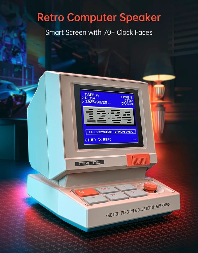 Alt view image 2 of 7 - Divoom MiniToo Retro PC-Style Computer Speaker, Pixel Screen with DIY Faces,Bluetooth & USB Audio, Alarm/White Noise Clock, Desk Setup Gifts for Gaming