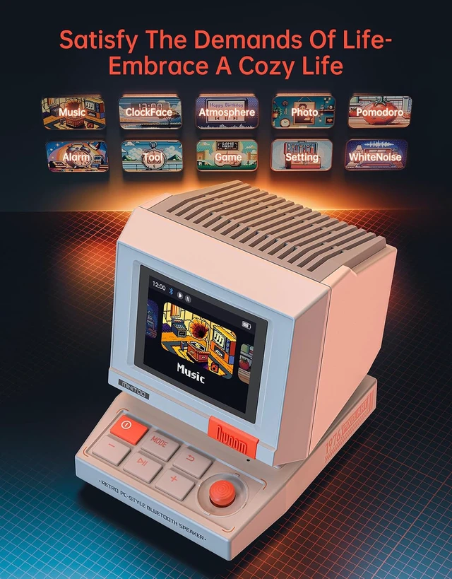 Alt view image 7 of 7 - Divoom MiniToo Retro PC-Style Computer Speaker, Pixel Screen with DIY Faces,Bluetooth & USB Audio, Alarm/White Noise Clock, Desk Setup Gifts for Gaming