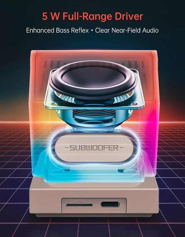 Alt view image 4 of 7 - Divoom MiniToo Retro PC-Style Computer Speaker, Pixel Screen with DIY Faces,Bluetooth & USB Audio, Alarm/White Noise Clock, Desk Setup Gifts for Gaming