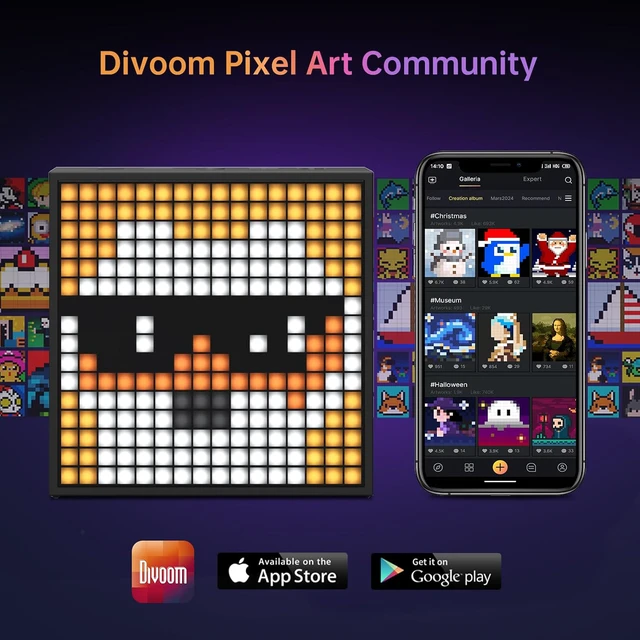 Alt view image 7 of 7 - Divoom TimeBox Evo -- Pixel Art Bluetooth Speaker with 16x16 LED Display APP Control - Cool Animation Frame & Gaming Room Setup & Bedside Alarm Clock- Black