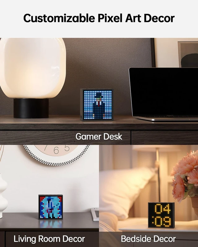 Alt view image 2 of 7 - Divoom TimeBox Evo -- Pixel Art Bluetooth Speaker with 16x16 LED Display APP Control - Cool Animation Frame & Gaming Room Setup & Bedside Alarm Clock- Black