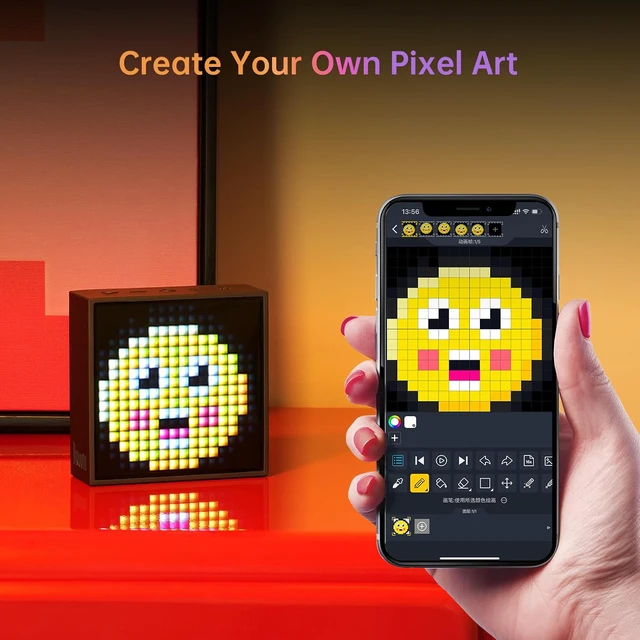 Alt view image 6 of 7 - Divoom TimeBox Evo -- Pixel Art Bluetooth Speaker with 16x16 LED Display APP Control - Cool Animation Frame & Gaming Room Setup & Bedside Alarm Clock- Black