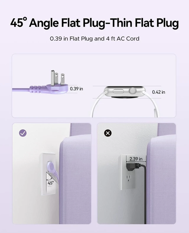 Alt view image 7 of 7 - Purple Cruise Approved Travel Power Strip with 4FT Extension Cord,4 AC Outlets, 2 USB-A Ports, and 1 USB-C Port, with Non Surge Protector for Travel/Dorm/Office ETL Listed -AP3