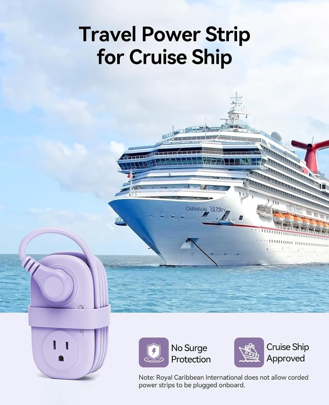 Alt view image 3 of 7 - Purple Cruise Approved Travel Power Strip with 4FT Extension Cord,4 AC Outlets, 2 USB-A Ports, and 1 USB-C Port, with Non Surge Protector for Travel/Dorm/Office ETL Listed -AP3
