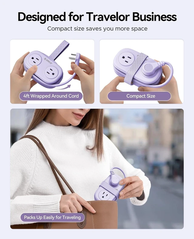 Alt view image 5 of 7 - Purple Cruise Approved Travel Power Strip with 4FT Extension Cord,4 AC Outlets, 2 USB-A Ports, and 1 USB-C Port, with Non Surge Protector for Travel/Dorm/Office ETL Listed -AP3
