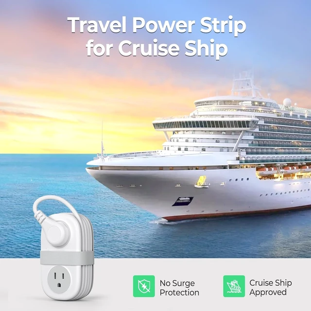 Alt view image 7 of 7 - Cruise Approved Travel Power Strip, 4FT Wrap-Around Extension Cord,with 4 Outlets 3 USB Ports (1 USB C), Compact outlet extender for Hotel Travel Essentials ETL Listed-AP3