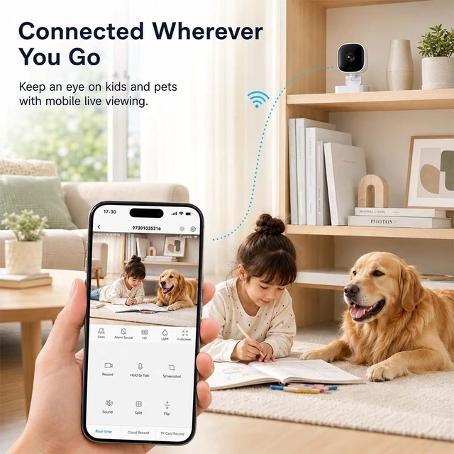 Alt view image 5 of 7 - Smart Indoor Security Camera with 940nm Infrared Night Vision,24/7 Monitoring, Cloud & TF Card Storage, 940nm Invisible IR, Wi-Fi Connected, Motion Detection