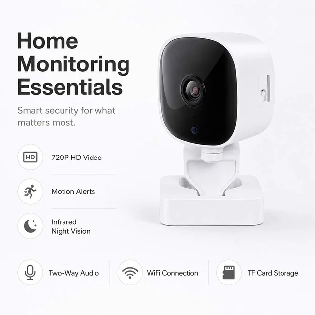 Alt view image 7 of 7 - Smart Indoor Security Camera with 940nm Infrared Night Vision,24/7 Monitoring, Cloud & TF Card Storage, 940nm Invisible IR, Wi-Fi Connected, Motion Detection