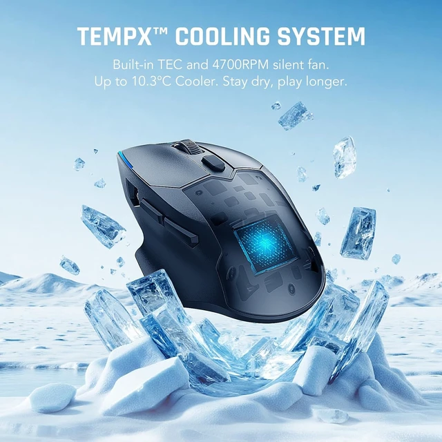 Alt view image 4 of 7 - Black Shark Funcooler Wireless Gaming Mouse, Active Cooling & Heating, Dual 8KHz Polling Rate, 30K DPI Optical Sensor, Tri-Mode Wireless, Charging Dock, Ergonomic Right-Hand for PC/Mac