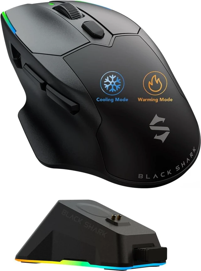 Main image of Black Shark Funcooler Wireless Gaming Mouse, Active Cooling & Heating, Dual 8KHz Polling Rate, 30K DPI Optical Sensor, Tri-Mode Wireless, Charging Dock, Ergonomic Right-Hand for PC/Mac