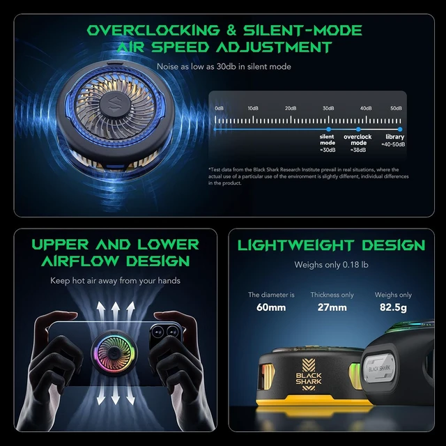 Alt view image 5 of 7 - Black Shark FunCooler 5 Magnetic Cell Phone Cooler for Gaming, Portable Mobile Phone Cooling Fan with RGB Light, Cellphone Radiator for iPhone Magnetic Series/Android/Tablet/iPad (Black)