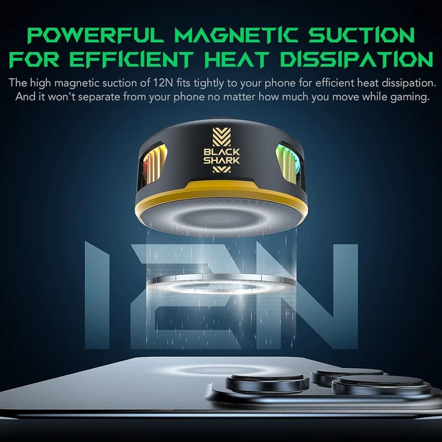 Alt view image 6 of 7 - Black Shark FunCooler 5 Magnetic Cell Phone Cooler for Gaming, Portable Mobile Phone Cooling Fan with RGB Light, Cellphone Radiator for iPhone Magnetic Series/Android/Tablet/iPad (Black)