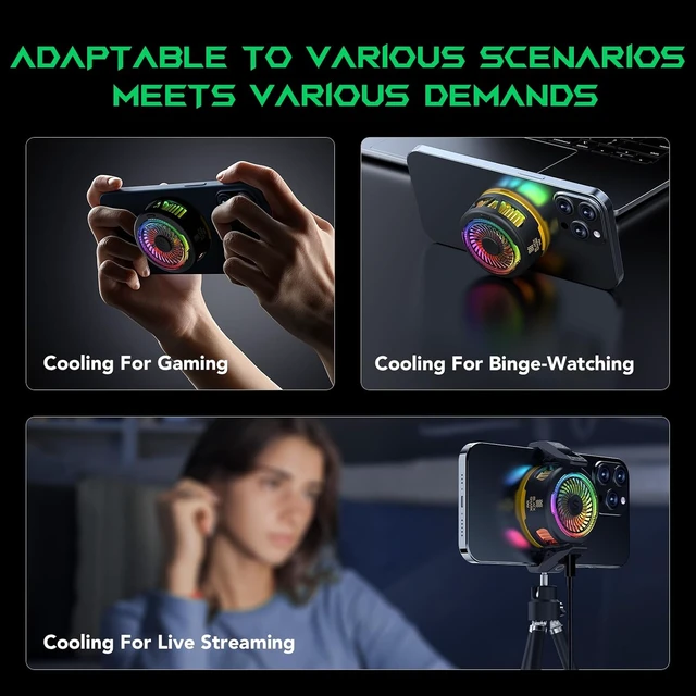 Alt view image 2 of 7 - Black Shark FunCooler 5 Magnetic Cell Phone Cooler for Gaming, Portable Mobile Phone Cooling Fan with RGB Light, Cellphone Radiator for iPhone Magnetic Series/Android/Tablet/iPad (Black)