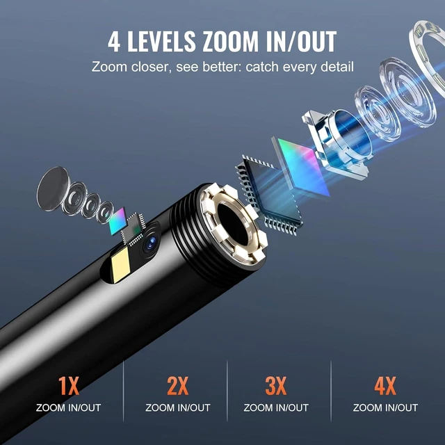 Alt view image 2 of 7 - Endoscope Camera with Light, Dual Lens Industrial Borescope, 4.3" Screen 1080P Inspection Camera, 8 + 1 Lights, 4X Zoom, IP67 Waterproof Snake Camera for Auto, Plumbing (32.81ft)