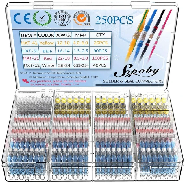 Main image of 250PCS Solder Seal Wire Connectors, Heat Shrink Solder Butt Connectors Kit,Insulated Waterproof Electrical Wire Terminals for Automotive Marine