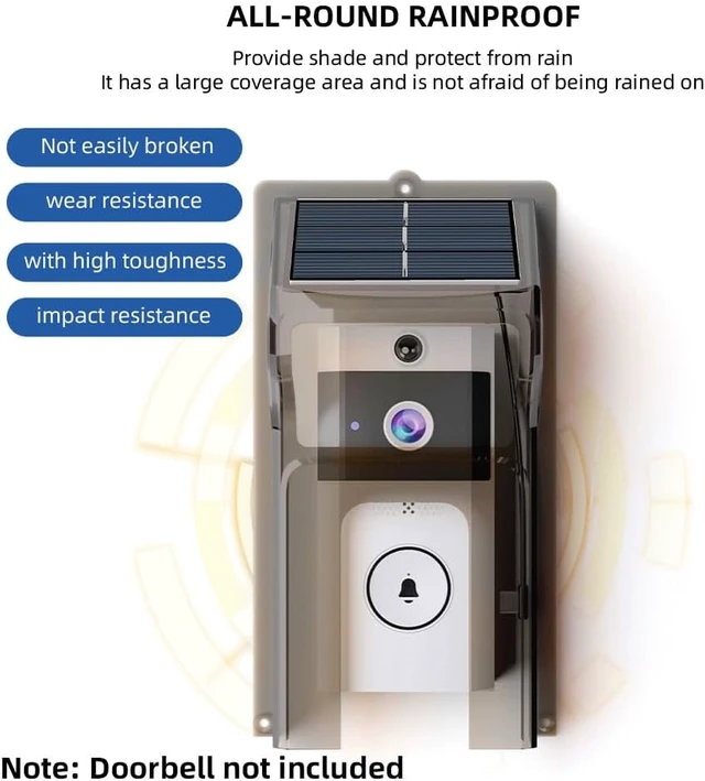 Alt view image 5 of 7 - Wireless WiFi Video Doorbell Camera with Solar Rain Cover - Two-Way Audio, Night Vision, Cloud Storage, 2.4G WiFi Video Doorbell with Chime, Easy Installation for Home Security (HD 720P)