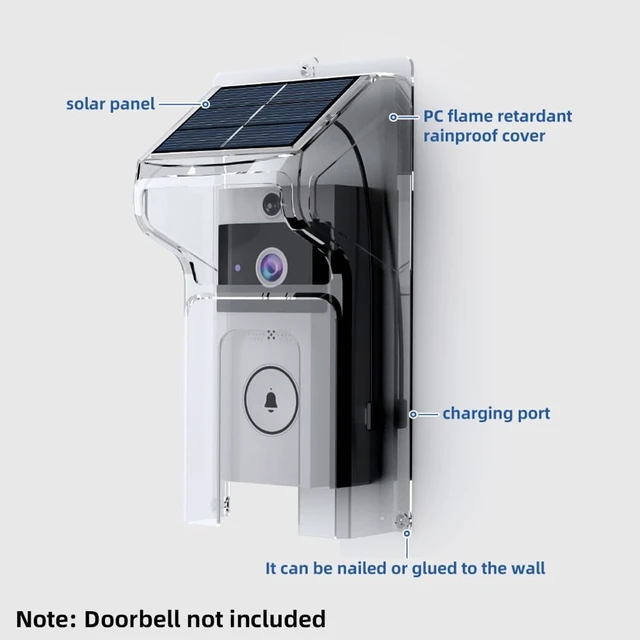 Alt view image 4 of 7 - Wireless WiFi Video Doorbell Camera with Solar Rain Cover - Two-Way Audio, Night Vision, Cloud Storage, 2.4G WiFi Video Doorbell with Chime, Easy Installation for Home Security (HD 720P)