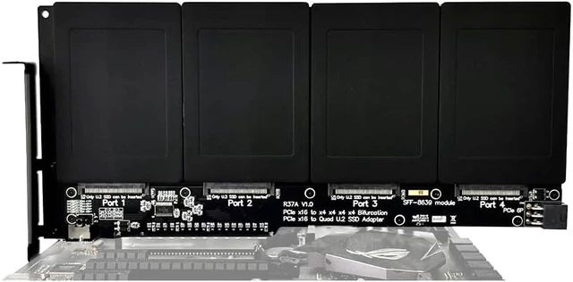 Alt view image 4 of 7 - JMT ADT-R37 PCIe5.0x16 to 4-Port U.2/EDSFF Hard Disk Split Card 4x128Gbps 1 to 4 Expansion Adapter Compatible with Gen3/Gen4/Gen5 (R37A 4.0, to 4* U.2)