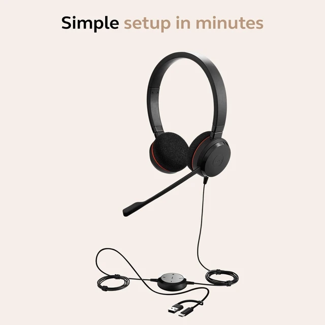 Alt view image 4 of 7 - Jabra Evolve 20 (2025 Edition) Wired USB Headset with Microphone, Black,Comfortable Dual-Ear Office Headset, USB-A/USB-C Connection, In-Line Call Control, Ideal for Office and Work from Home Setups