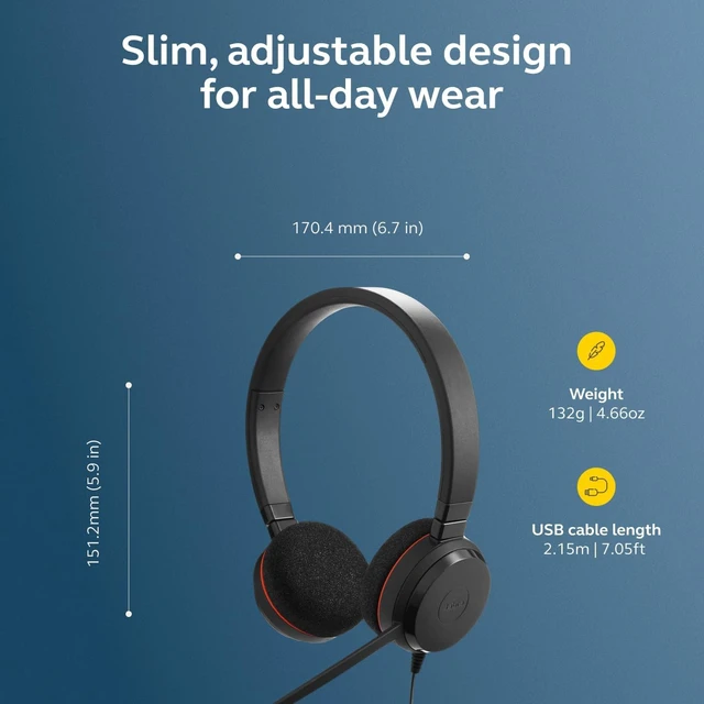 Alt view image 3 of 7 - Jabra Evolve 20 (2025 Edition) Wired USB Headset with Microphone, Black,Comfortable Dual-Ear Office Headset, USB-A/USB-C Connection, In-Line Call Control, Ideal for Office and Work from Home Setups