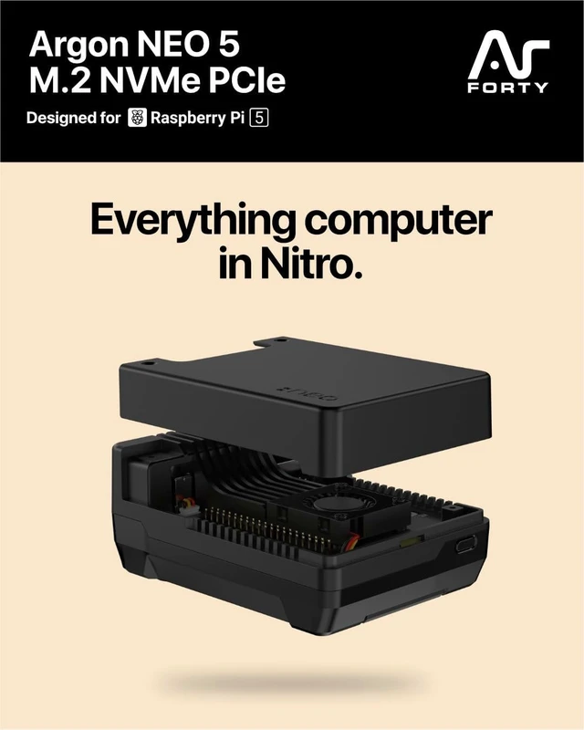 Alt view image 2 of 7 - Argon NEO 5 M.2 NVMe Case for Raspberry Pi 5 - Aluminum, Active Cooling
