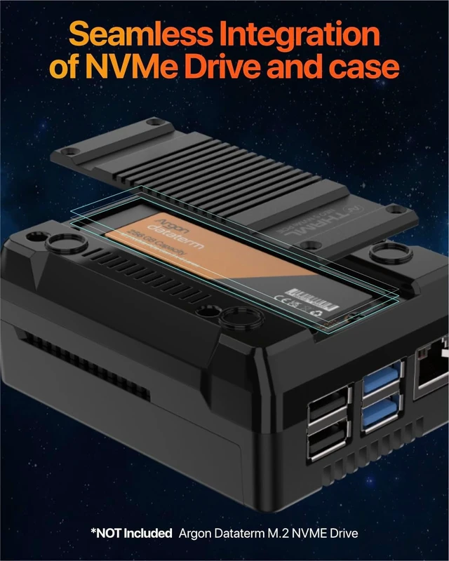 Alt view image 6 of 7 - Argon NEO 5 M.2 NVMe Case for Raspberry Pi 5 - Aluminum, Active Cooling
