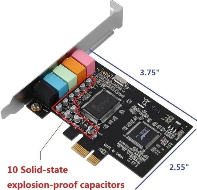 Alt view image 2 of 5 - PCIe Sound Card 5.1 for PC, Internal PCI Express Audio Card with Low Profile Bracket, CMI8738 Chip 3D Stereo Surround Sound, 32/64 Bit Compatible Windows 11 10 8 7 Desktop Computer