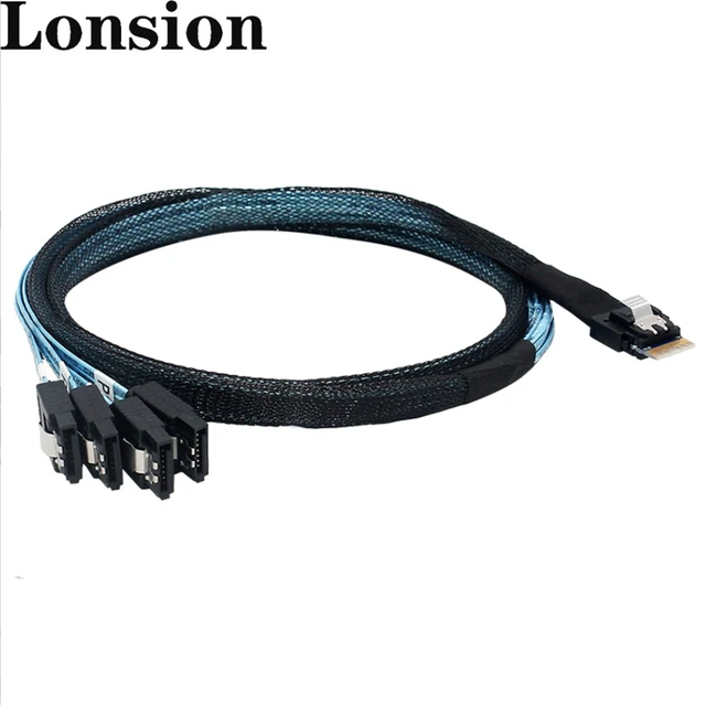 Alt view image 3 of 5 - SlimSAS 4X to 4*SATA,SFF-8654 38pin to 4xSATA(7pin) Cable, 100CM