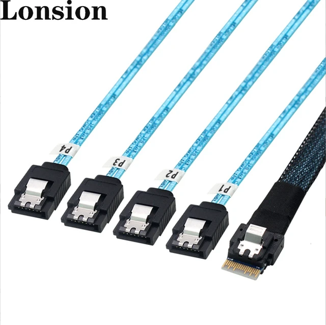 Alt view image 5 of 5 - SlimSAS 4X to 4*SATA,SFF-8654 38pin to 4xSATA(7pin) Cable, 100CM