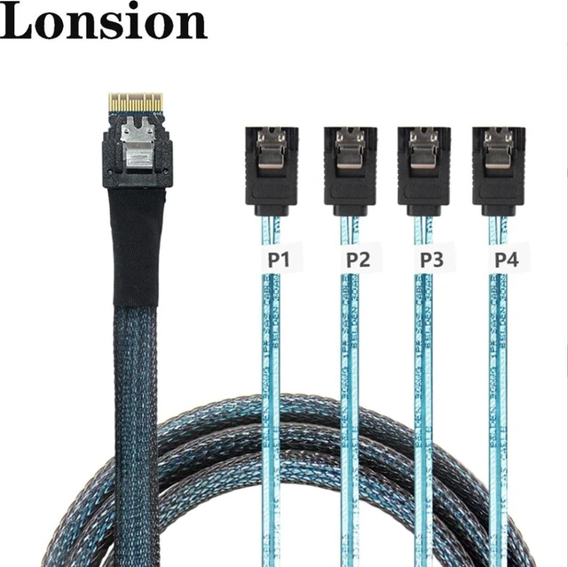 Main image of SlimSAS 4X to 4*SATA,SFF-8654 38pin to 4xSATA(7pin) Cable, 100CM